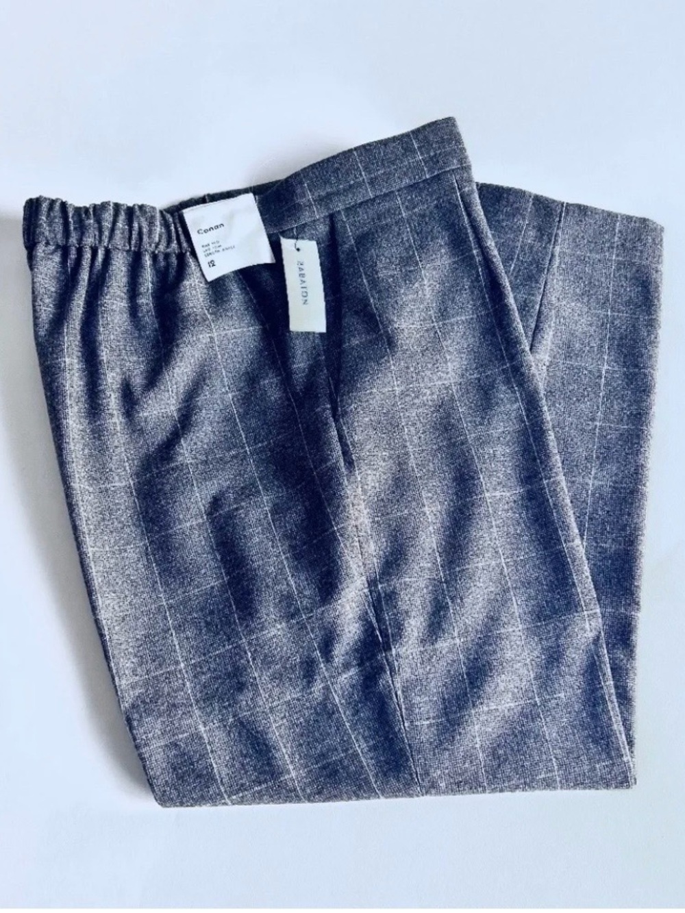 New Babaton Gray Wool Mid Rise Slim Leg Ankle Length Plaid Pants size 12.